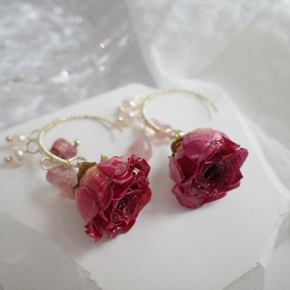 Faux Freshwater Pearl Rose Stud Earrings Vintage Floral Earrings For Women