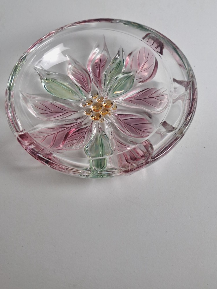 Crystal Poinsettia Candy Dish Savoir Vivre Small Round Unmarked