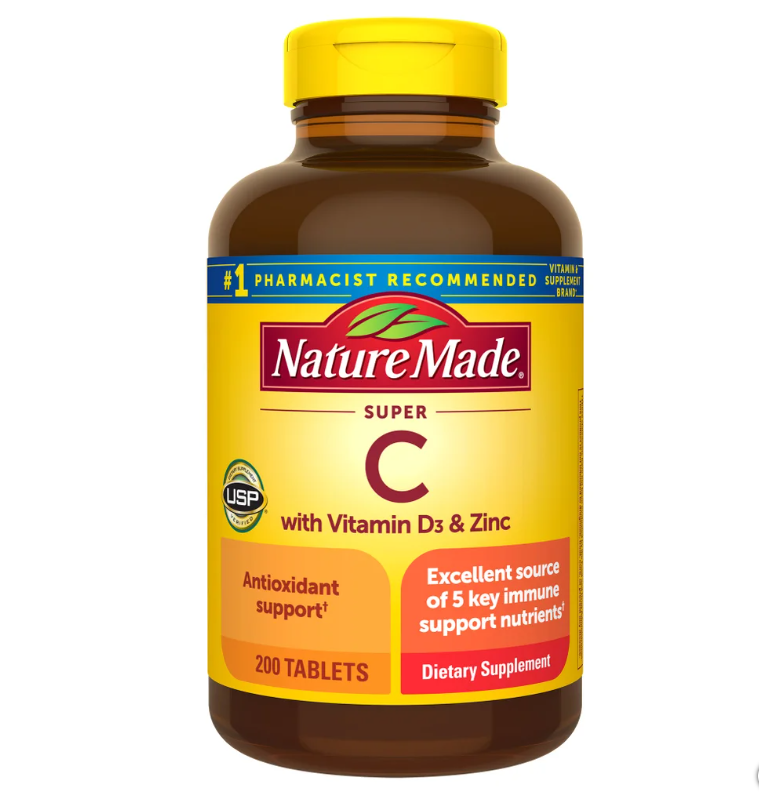 Nature Made Super C 900 mg with Vitamin D3 & Zinc 200 Tablets