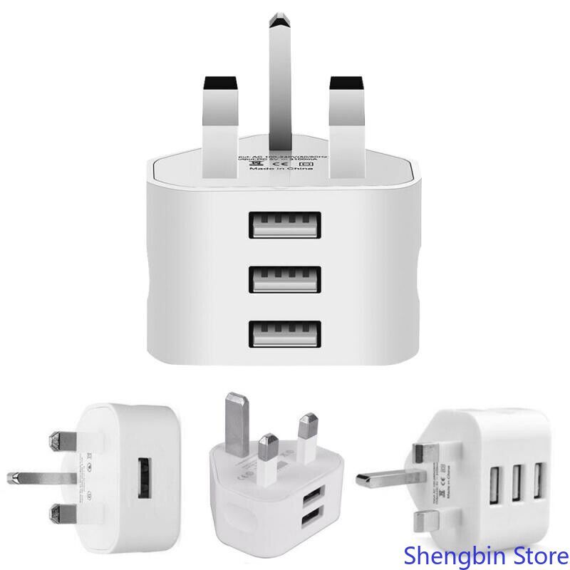 UK Plug 3 Pin Wall Charger Adapter USB Ports Charging for Phones Tablets S8X9