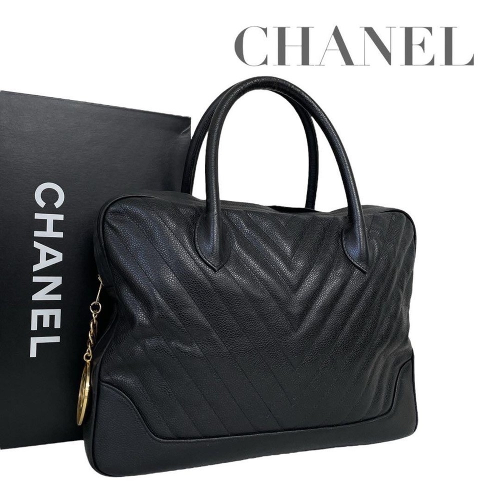 Chanel Black Caviar Chevron V-Stitch Handbag 4791