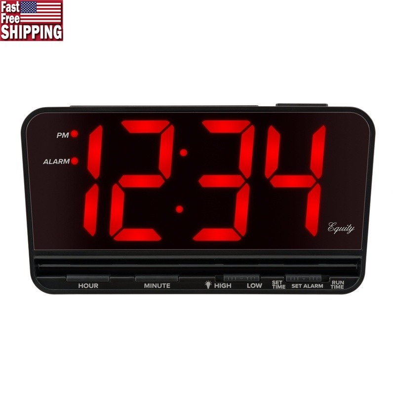 Large LED Alarm Clock with Snooze, Adjustable Brightness & Battery Backup in Red