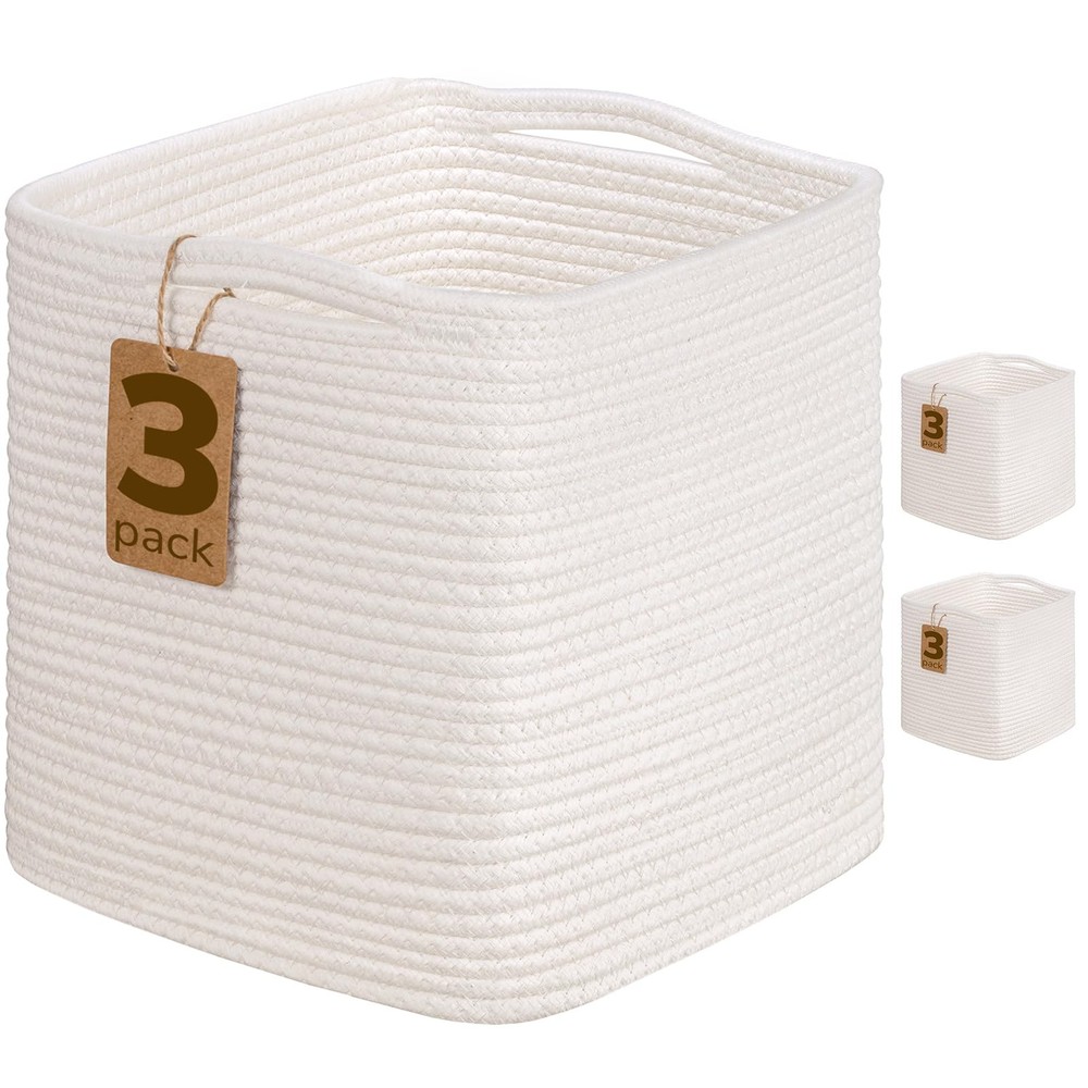 White 11x11 Cube Storage Bins 3-Pack for Laundry and Toy Organization