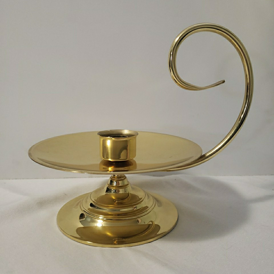 Vtg Baldwin Brass Large Chamber Candlestick Candle Holder w/ Scroll Swirl Handle