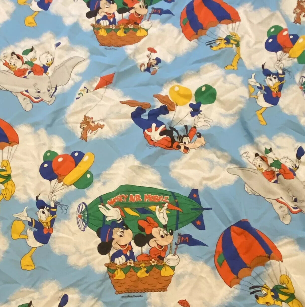 vintage Disney mickey bed sheet twin fun fabric balloon flat used 1pc