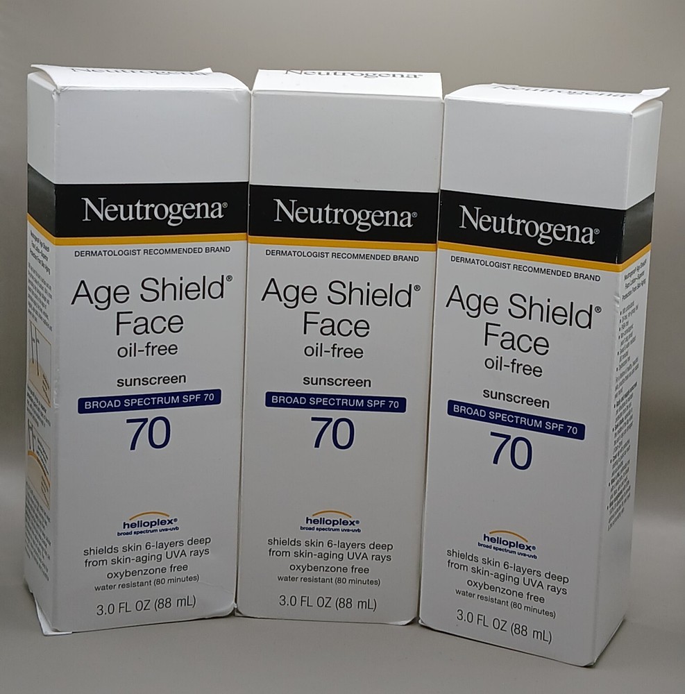 Neutrogena Age Shield Face Oil-Free Sunscreen SPF 70 - 88ml / 3.0floz Pack Of 3