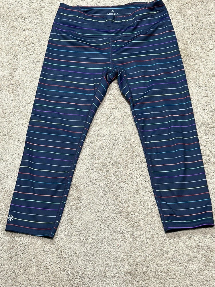 Athleta Womens Leggings Sz Medium Multicolor Striped Stretch Ankle Pant
