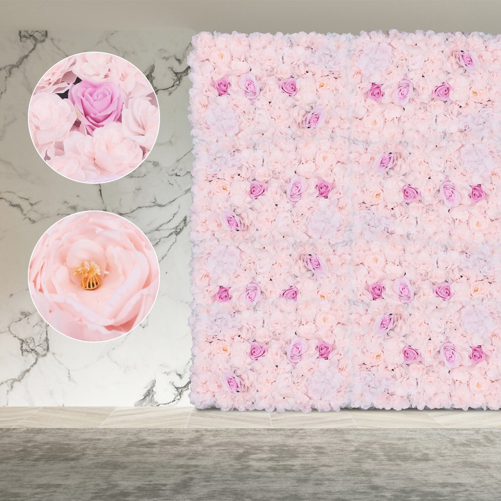 4Pcs Artificial Flower Wall Panel Backdrop Wedding Party Background Venue Decor