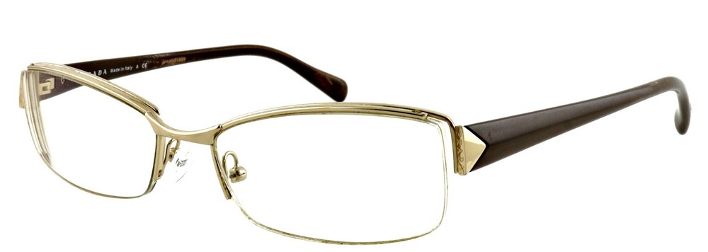 Prada VPR53N Gold Brown 53mm Half-Rim Eyeglass Frames Made in Italy