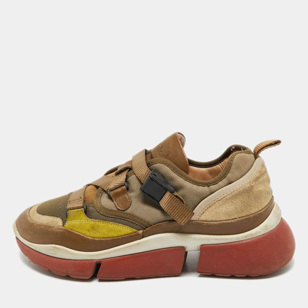 Chloe Tricolor Suede and Mesh Sonnie Sneakers Size 39