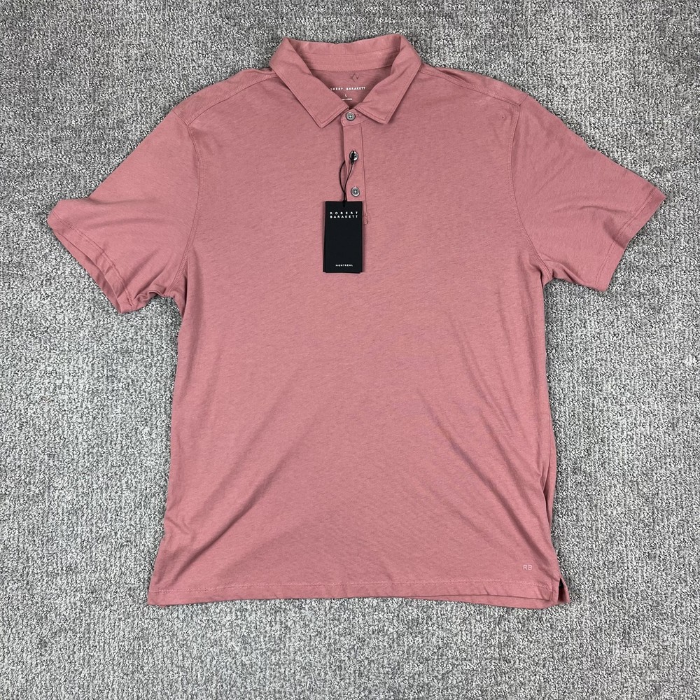 Robert Barakett Polo Shirt Mens Large Pink Brunswick SS Short Sleeve Cotton