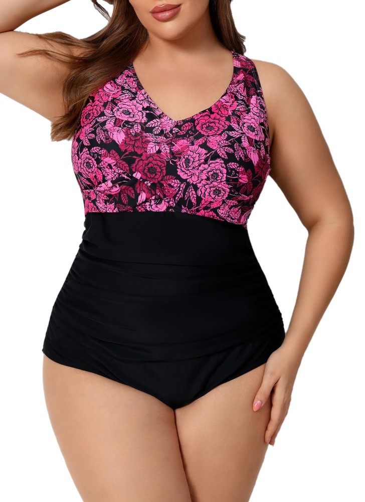 Plus Size Piece Swimsuit for Women Twist Front Tummy Control Full Coverage Ba...