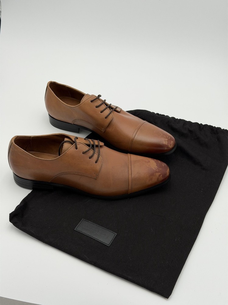 EXPRESS Oxford Dress Shoes Mens 10 Brown Leather Cap Toe Lace Up Formal