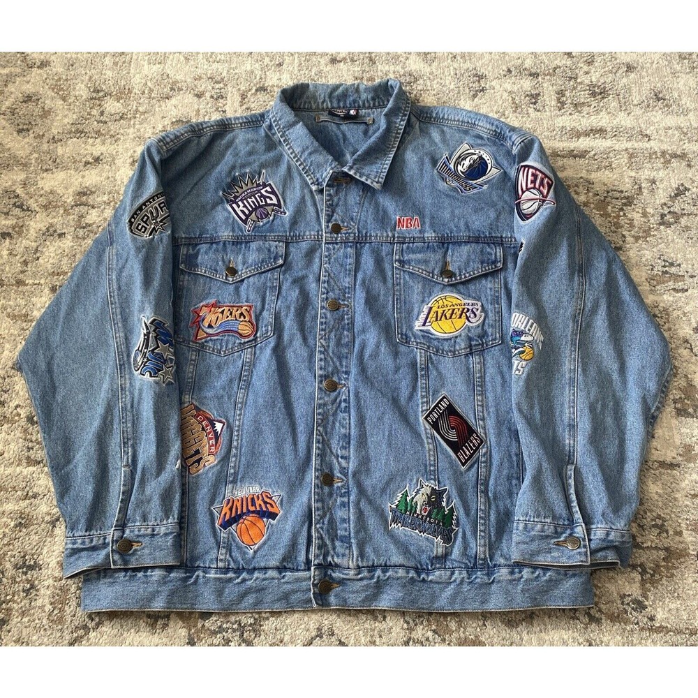 NBA UNK Denim Jacket 3XL Lakers Warriors Spurs Bulls Rare 90s Vintage Button