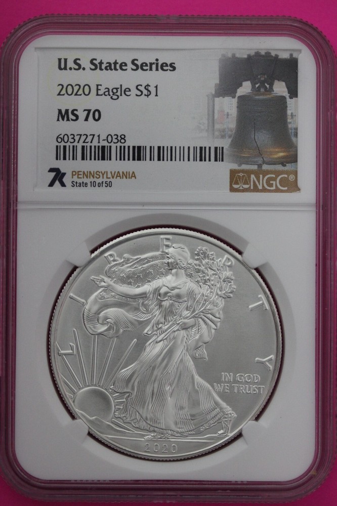 2020 MS 70 American Silver Eagle Pennsylvania State Series NGC Certified 596