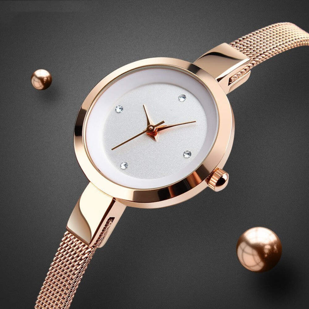 Elegant Slim Korean Style Women's Business and Casual Watch - Rose Gold, Gold, S