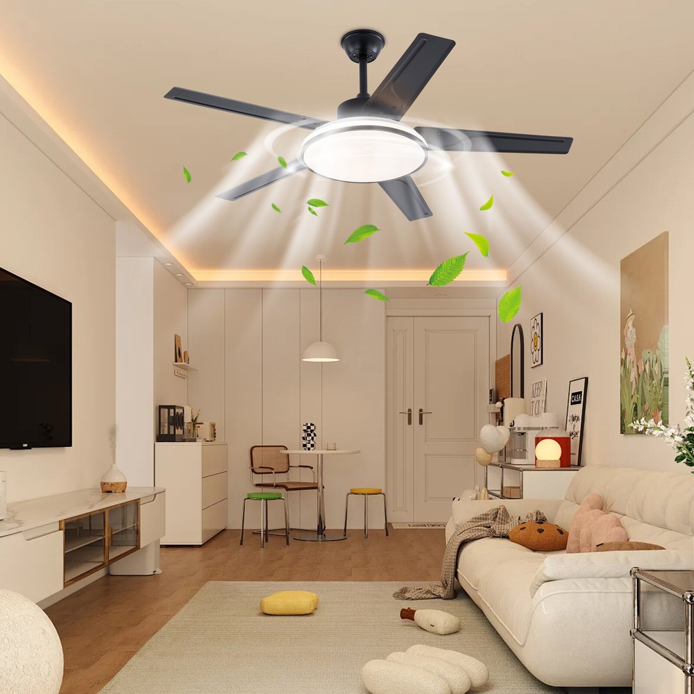 52in LED Ceiling Fan with Remote 6 Speeds 3 Light Colors 5 Blades  