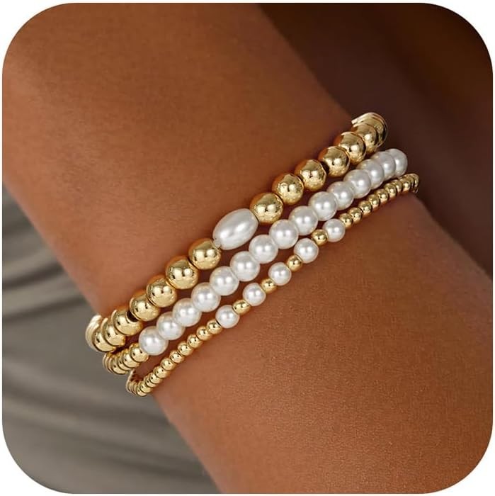 14K Gold Plated Beaded Ball Bracelet for Women