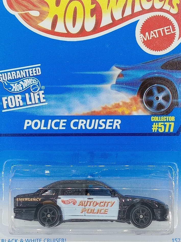 1996 Hotwheels Police Cruiser Card # 577 Auto-City Police 1/64 Scale