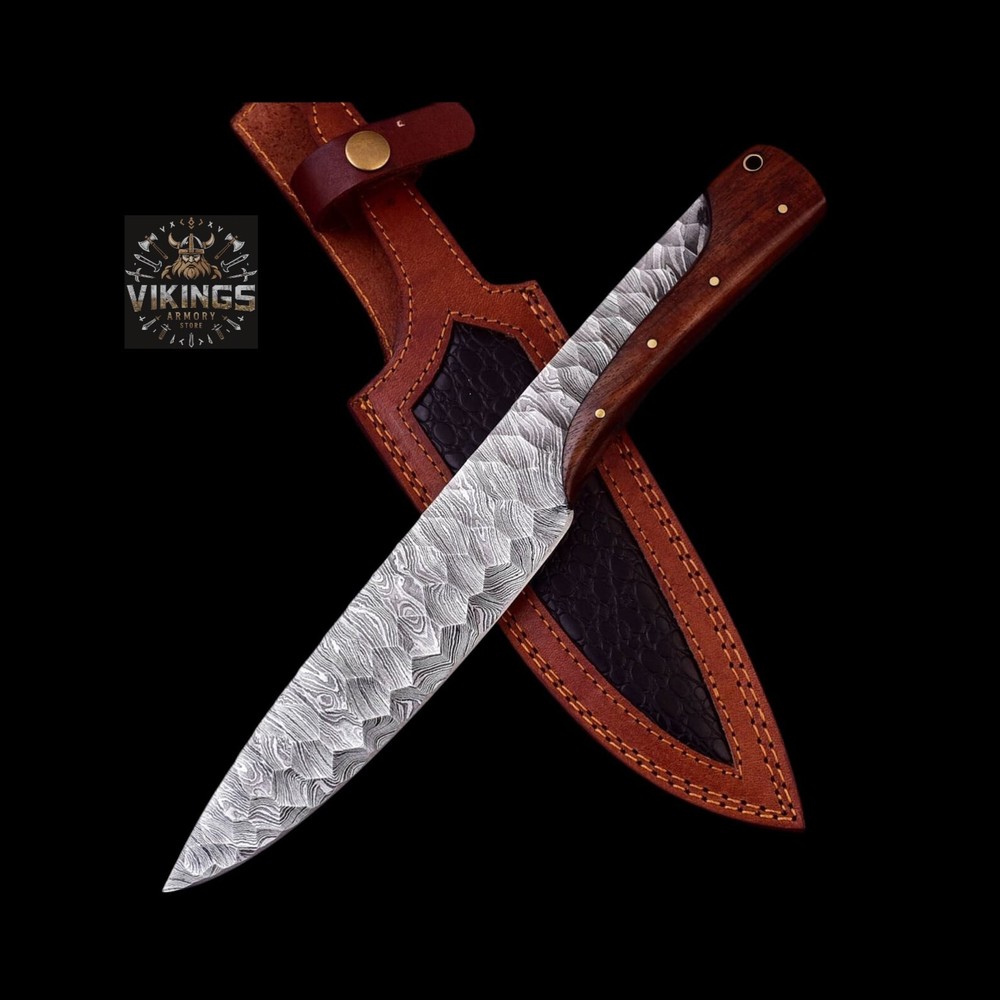 Hand Forged Damascus Steel Bowie Hunting Camping Knife with Sheath