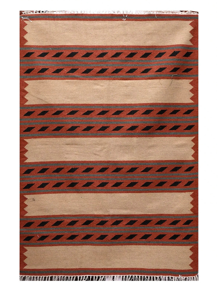 Handwoven Cotton Kilim Dhurrie Rug Color Rust & Black Design Handmade Carpet Rug