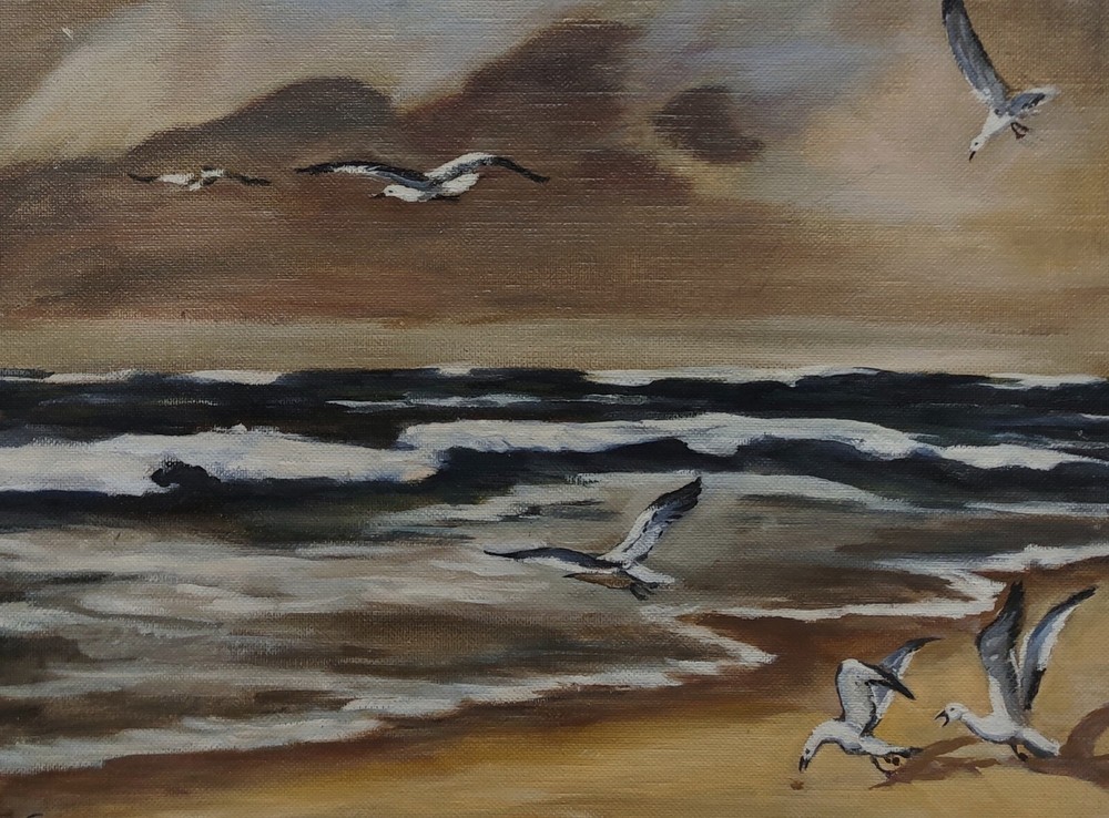 Clearance Sale: Custom Monogrammed Seagulls AK Sea Beach Painting for Handover or Pickup-image