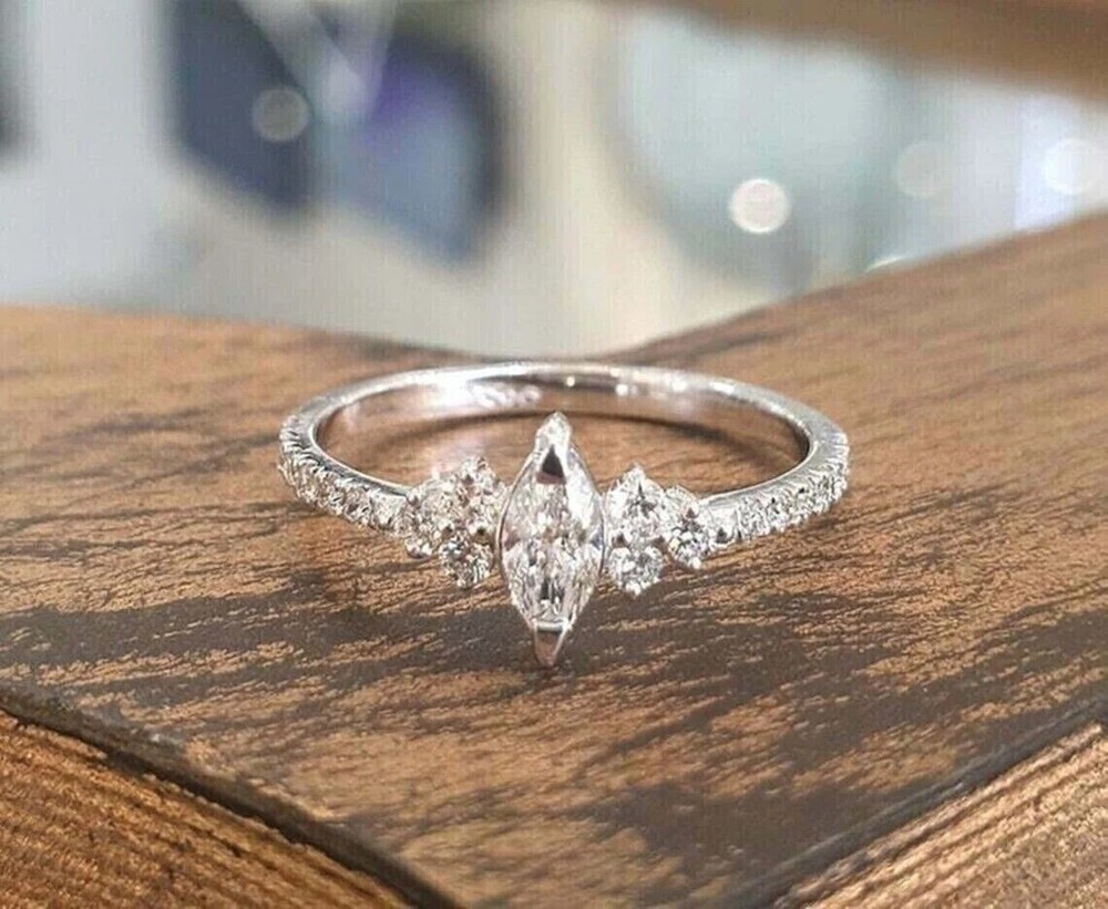 2Ct Marquise Cut Simulated Diamond Pretty Wedding Ring In 14k White Gold Plated