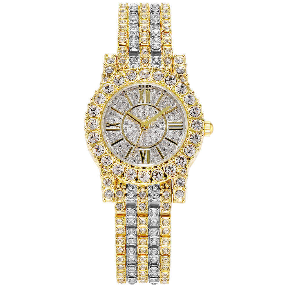 Reloj de cuarzo impermeable con estrás estrellado con pulsera de aleación para mujer
