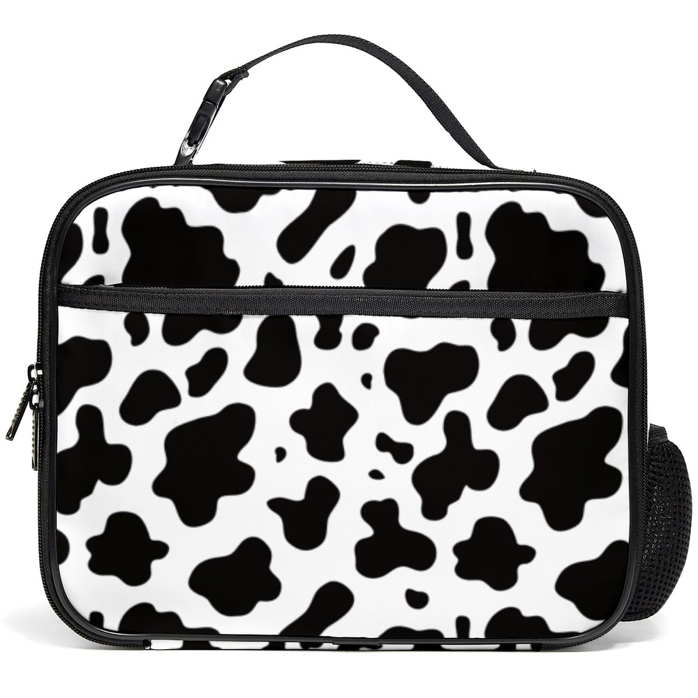 Cow Print Insulated Lunch Bag for Women and Girls - Reusable Cooler Tote with Handle