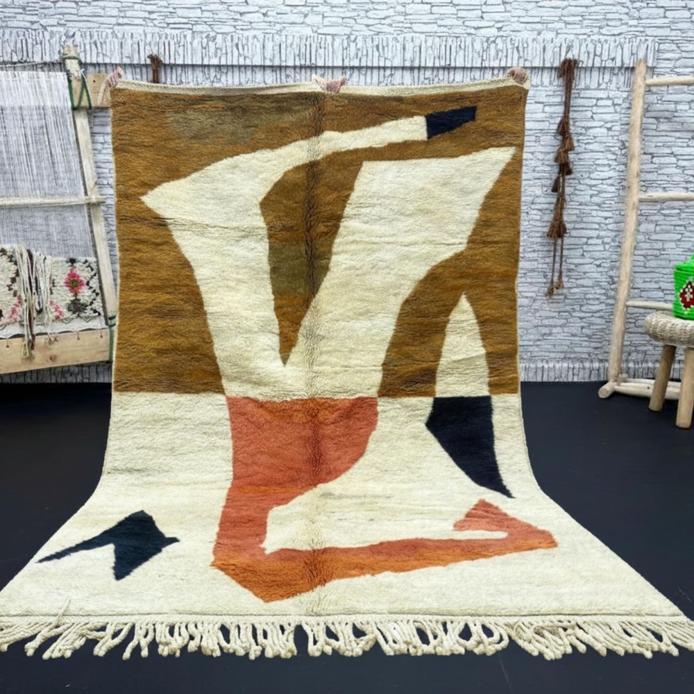 Handwoven Moroccan Beni Ourain Berber Wool Rug Color Multicolor Design Carpet Ru
