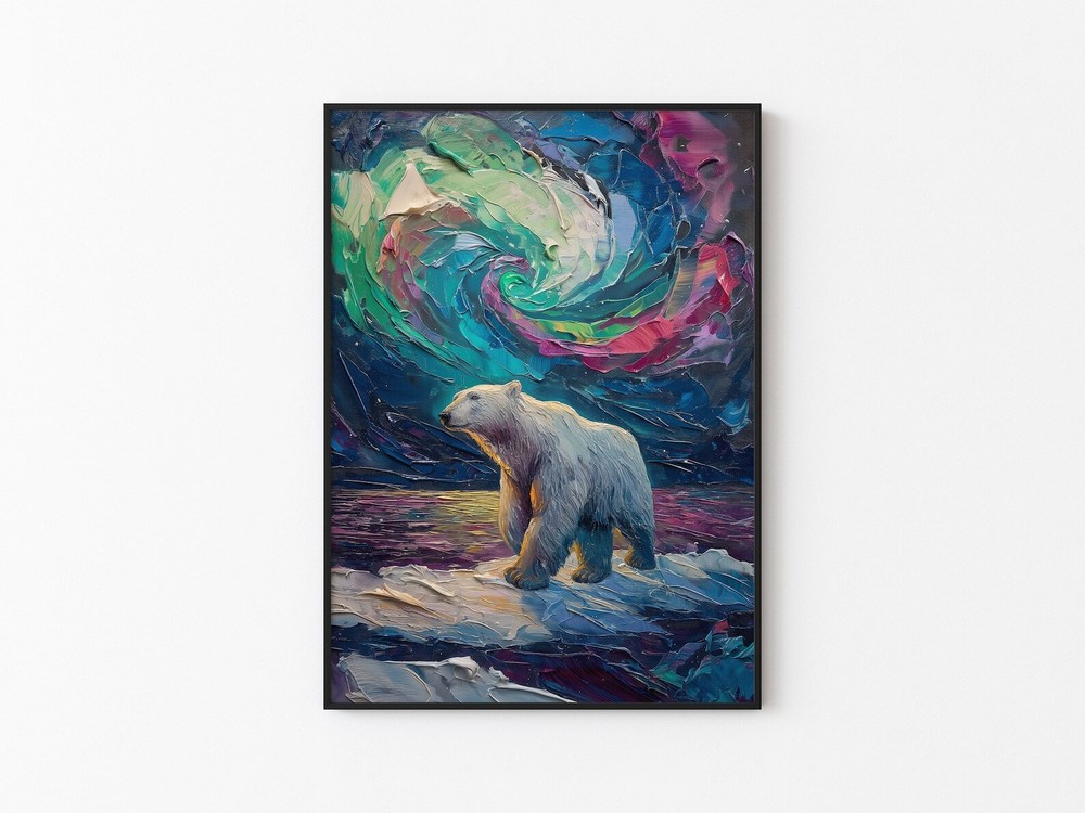 Aurora Borealis Wilderness Northern Lights Instant Art Poster Polar Bear