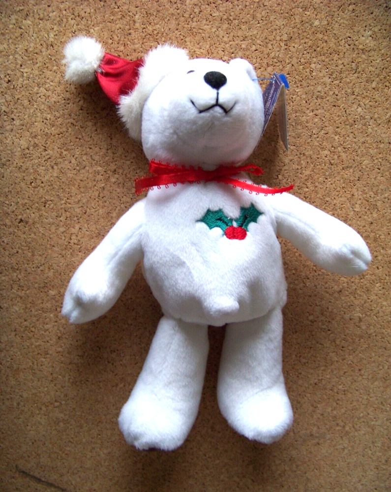 1998 Heavenly Holly White Bear Limited Treasures Holiday Edition with Tag and Lid