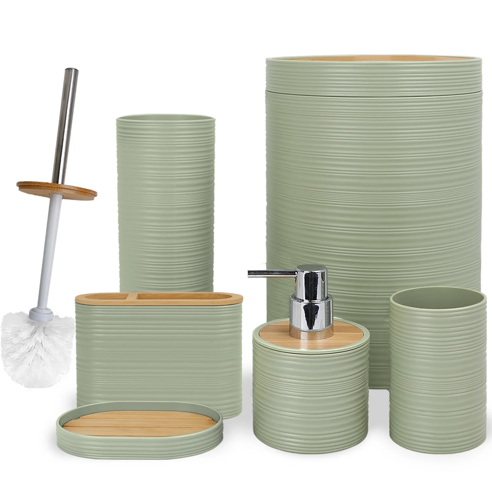 6-Piece Bamboo Bathroom Set with Stylish Irregular Stripe Design