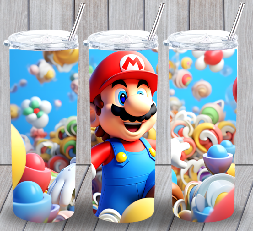 Mario #13 Multicolor 20oz Insulated Tumbler With Lid Clear Straw New