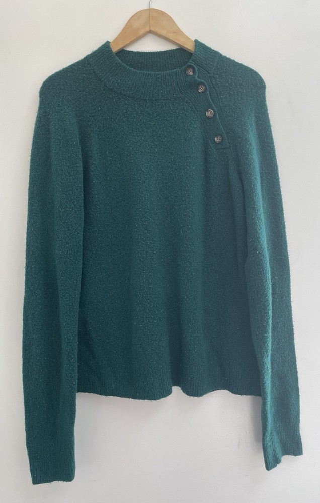 J. Crew Womens Solid Green Acrylic Blend Rib-Knit Pullover Long Sleeve Sweater L