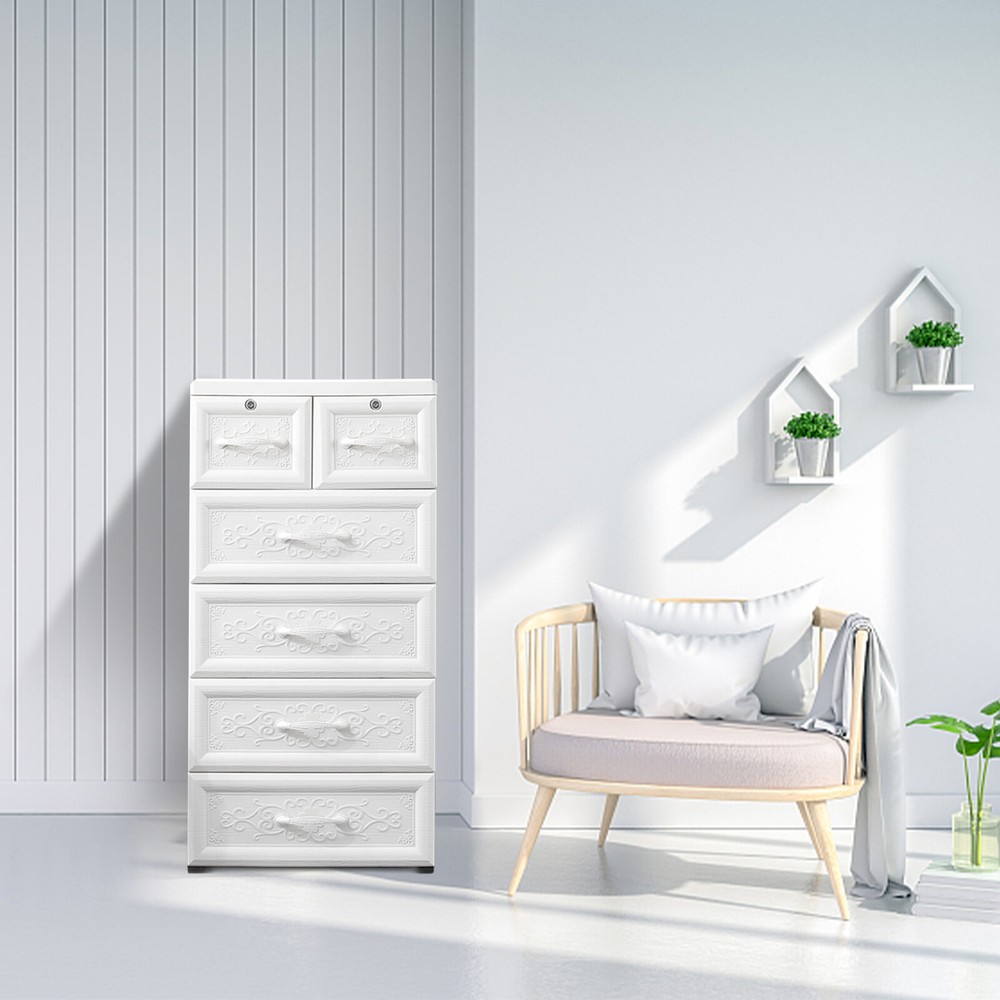 6-Drawer Tall Bedroom Dresser Cabinet with Rollers for Storage Closet