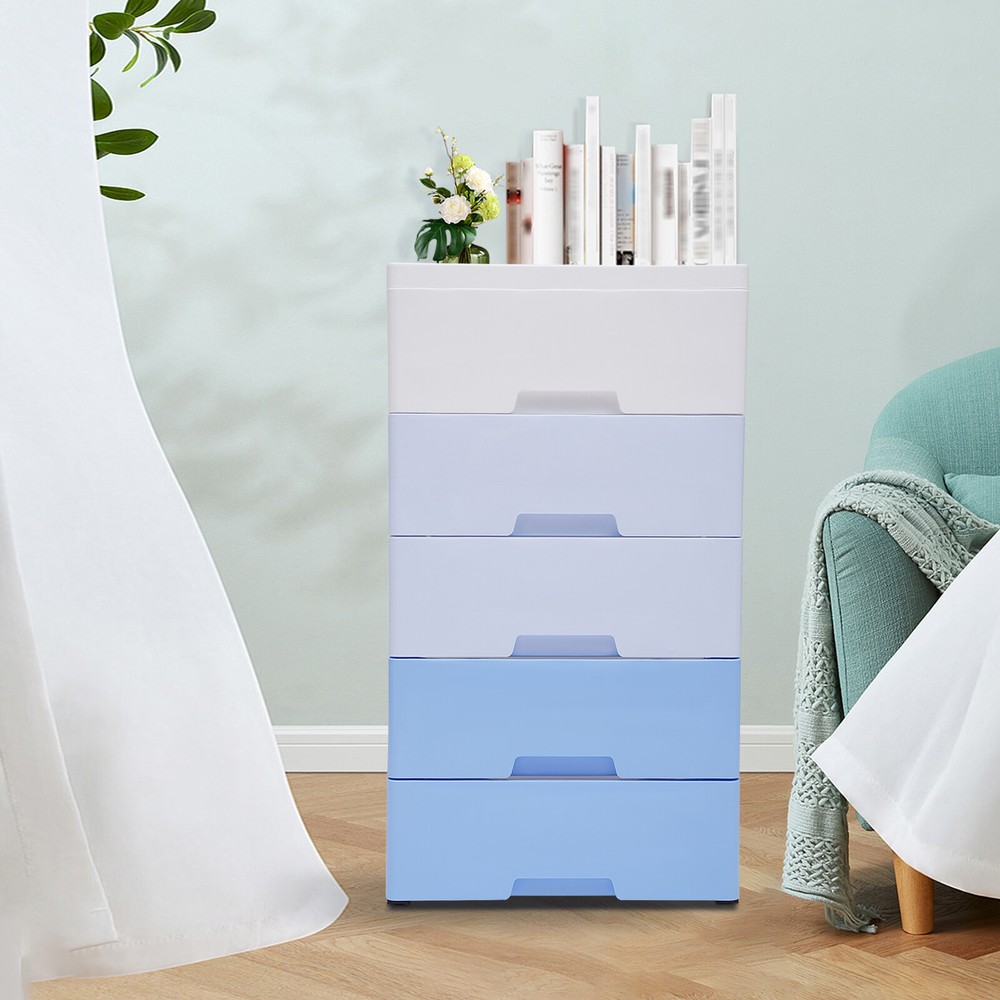 5-Drawer Plastic Storage Cabinet for Bedroom Organization