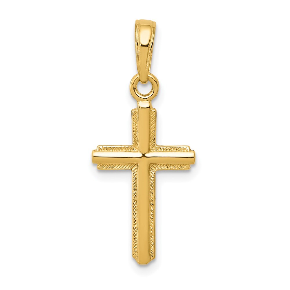 14k Yellow Gold Polished Cross With Stripped Border Pendant 0.74gm L-23mm