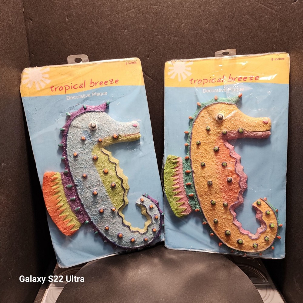 Pair Vtg Glitter Seahorse Wall Art Sparkly Nautical Beach Christmas Gift Sale-image