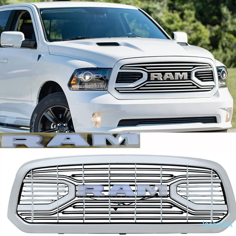 White Big Horn Grille For Dodge Ram 1500 Grill 2013-2018 Front  Grille W/Letter