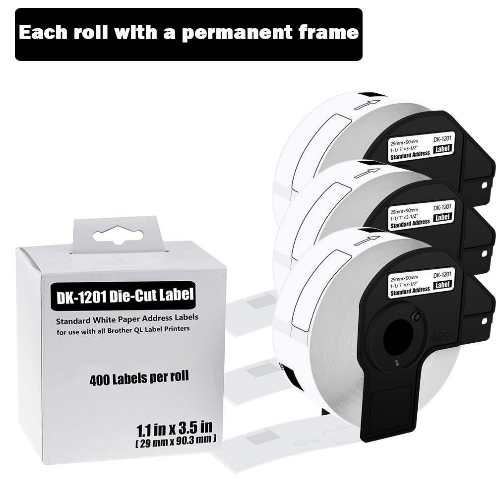 3 Rolls 29mm x 90mm Shipping Labels Compatible with Brother QL800 DK-1201 1-1/7 x3-1/2 Inch