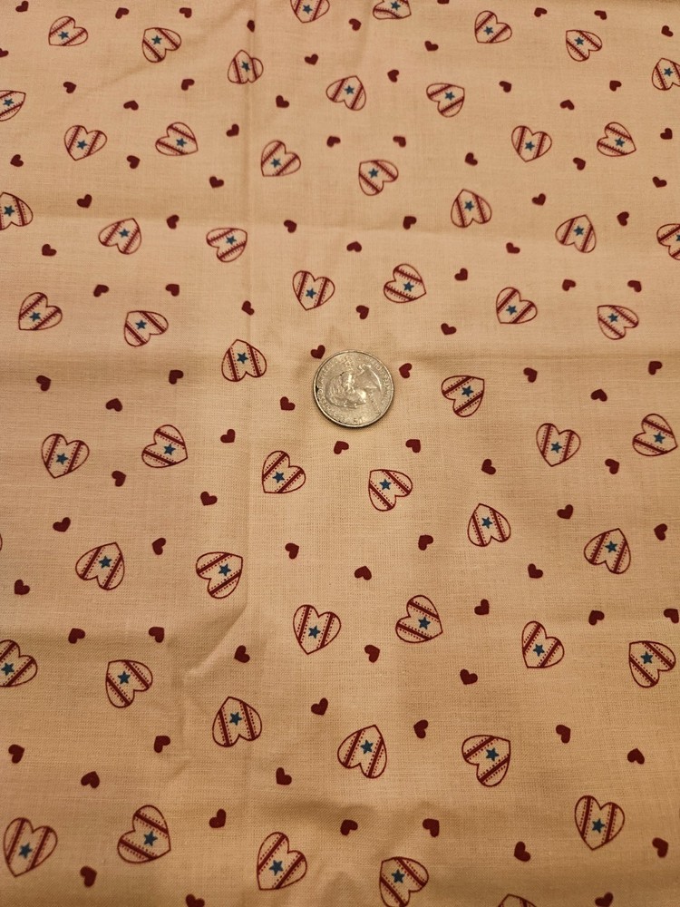 vintage cotton fabric white with small hearts unbranded 1.5 yard