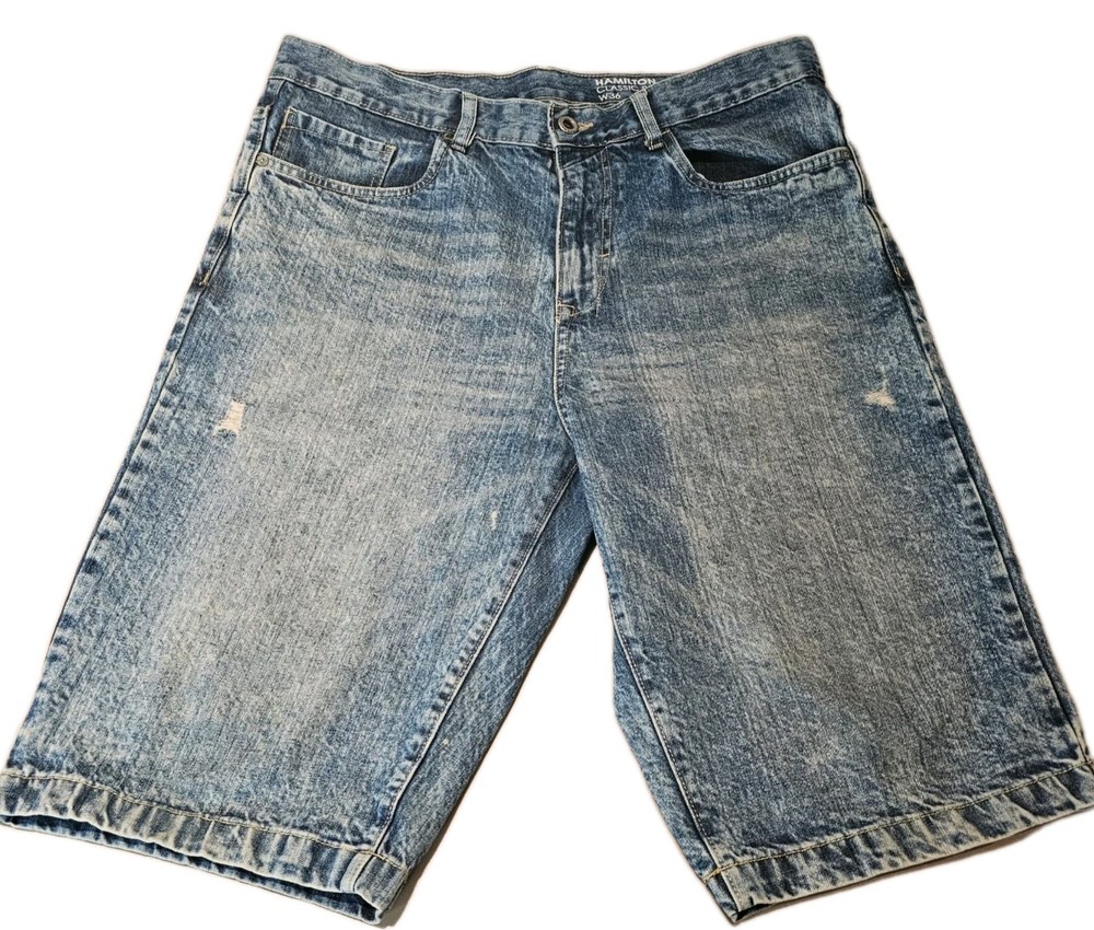Sean John Mens Ripped Denim Shorts Size 36 Blue Distressed Style
