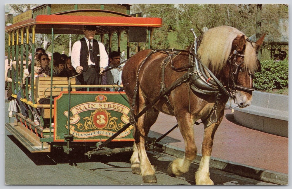 Walt Disney World Florida Vintage Horse Drawn Streetcar Postcard