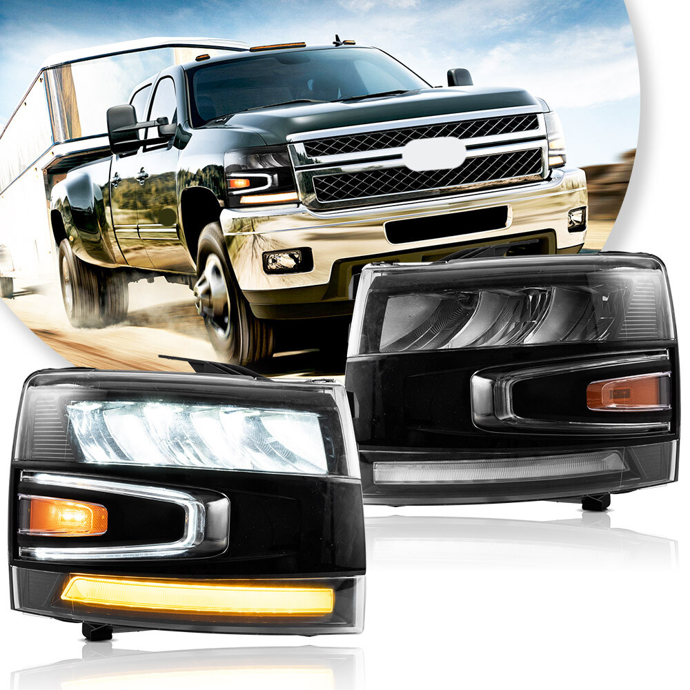 VLAND Pair Led Headlights For Silverado 1500 2500HD 3500HD 2007-13 W/Sequential
