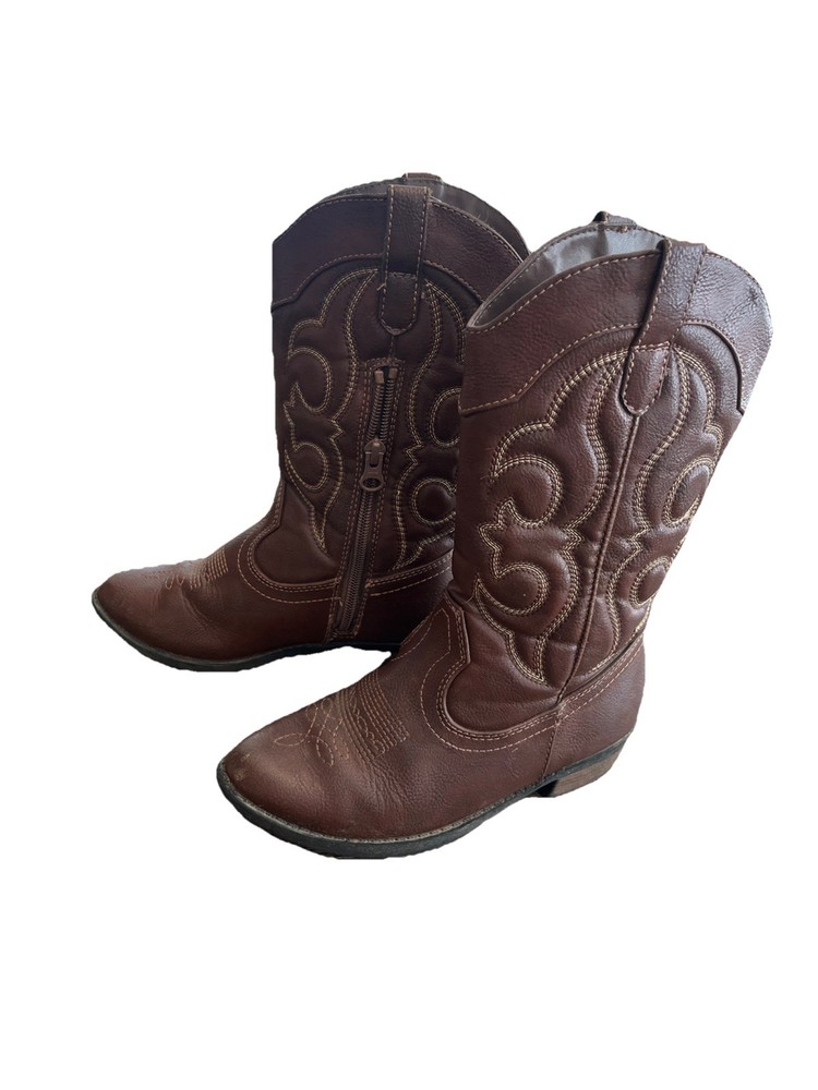 Cat and Jack Toddler Size 1 Western Boots Faux Leather Cowboy Style Brown. Used