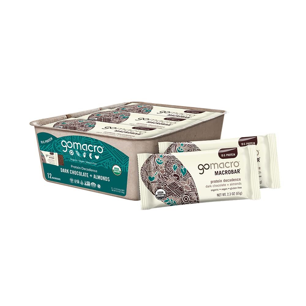 MacroBar Organic Vegan Protein Bars - Dark Chocolate + Almonds (2.3 Ounce Bar...