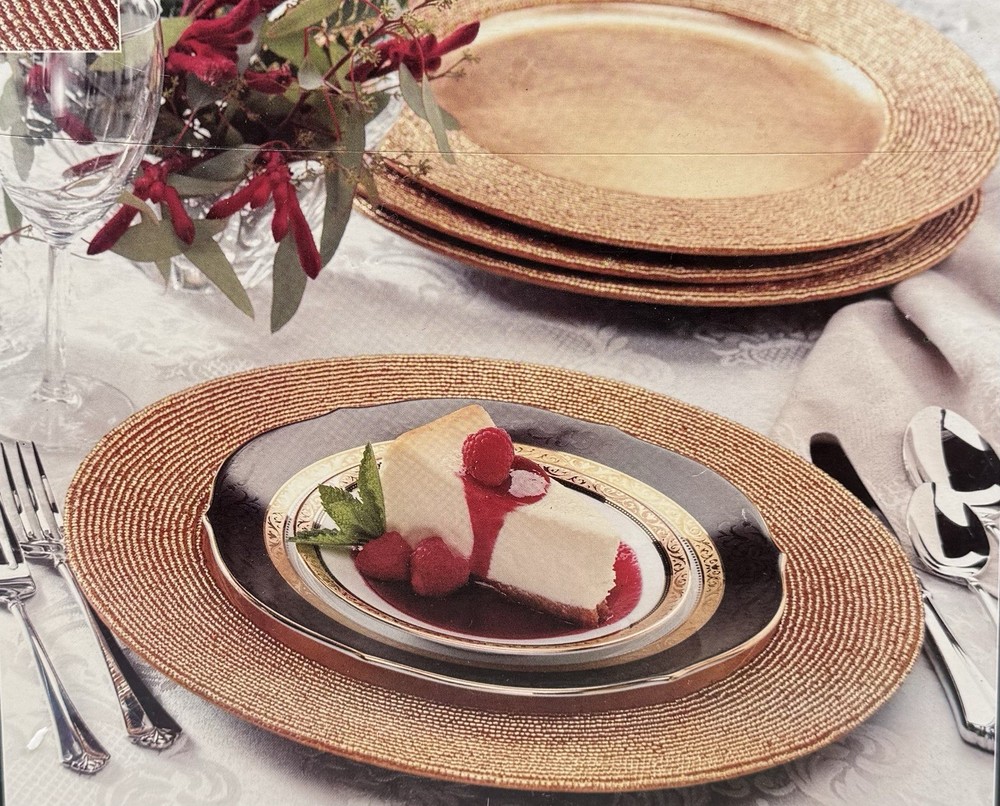 Set Of 4 Costco Gold Beaded Charger Plates 13” NIB
