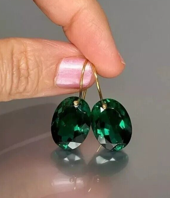 Green Tourmaline 925 Sterling Silver Oval Dangle Earrings Gift For Women