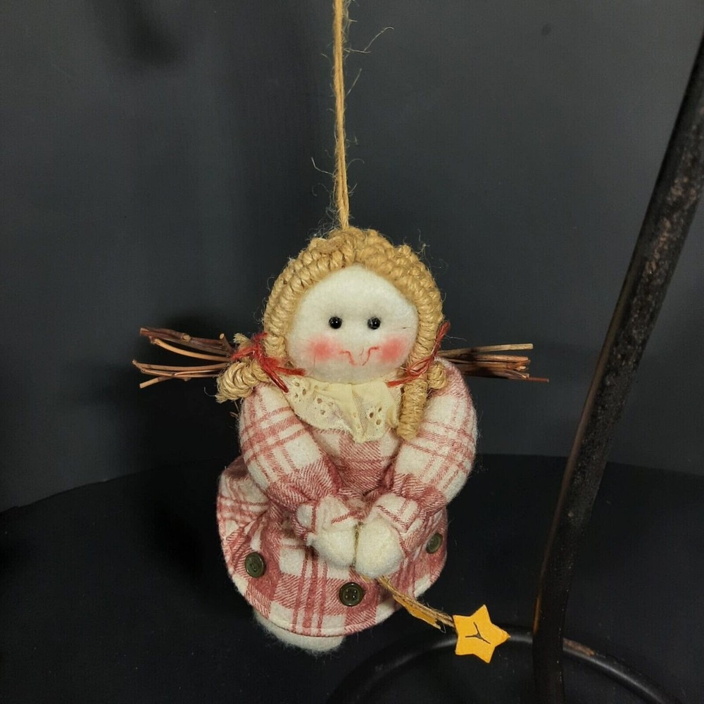 Vintage Folk Art Primitive Rag Doll Angel Ornament